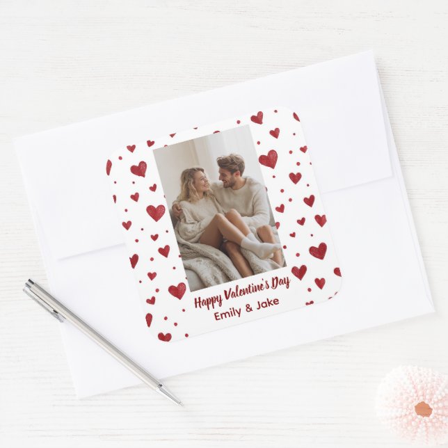 Carré Red Hearts Pattern Valentine's Day Custom Sticker (Enveloppe)