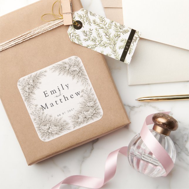 Carré Regency Botanical Engraving Wedding Sticker Set (Cadeaux)