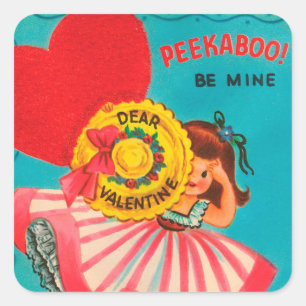 Carré Retro Vintage fille Valentine Vacances sticker