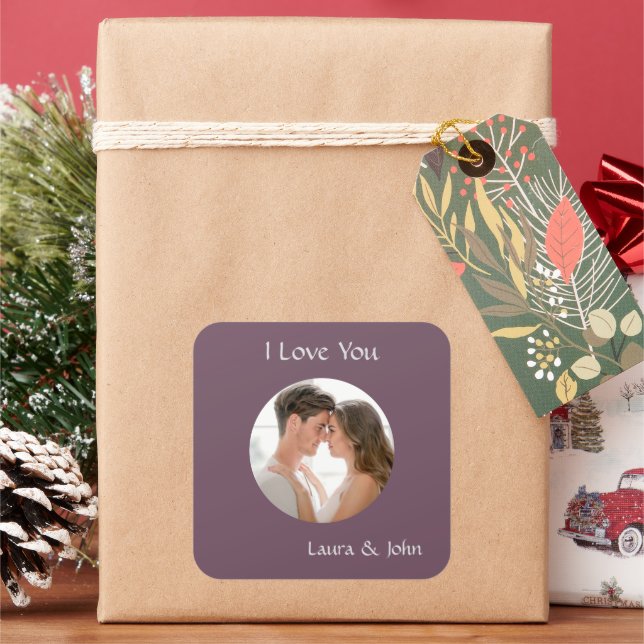 Carré Romantic Personalized Couple Photo & Names Sticker (vacances)