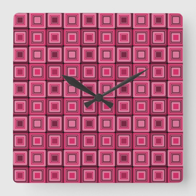 Carré rose et rouge Funky Horloge murale (Recto)