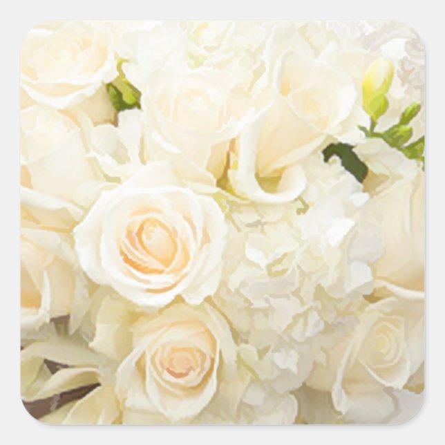 CARRÉ ROSES BLANCHES MARIAGE SQARE ENVELOPE SEAL STICKER (Devant)