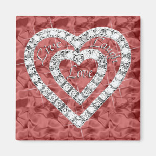 Carré Rouge Live Rire Aimer Diamond Heart Magnet