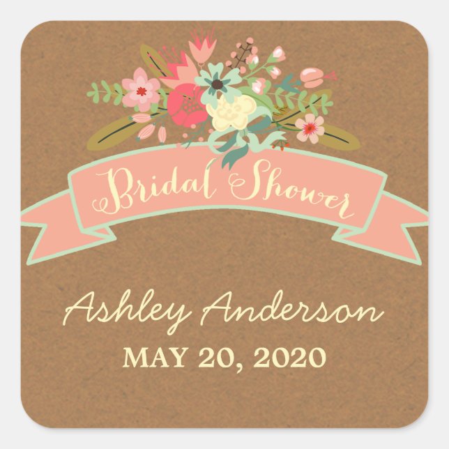 Carré Rustic Flowers | Sticker Fête des mariées (Devant)