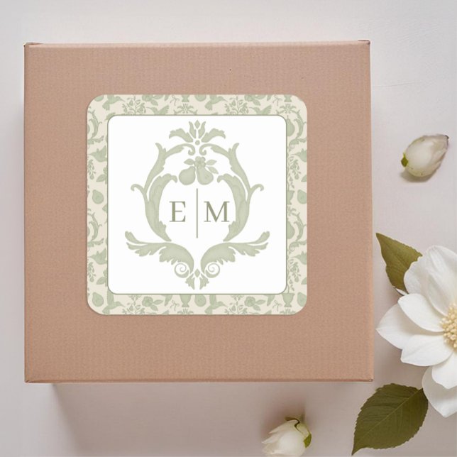Carré Sage Green Perfect Pear Monogram Sticker Mariage (Monogram Sticker)