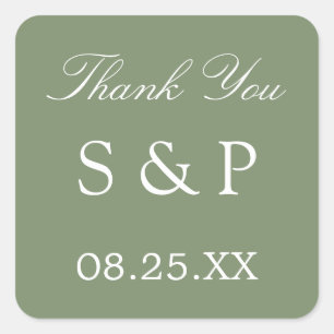 Carré Sage Green Wedding Favoriser Merci Sticker