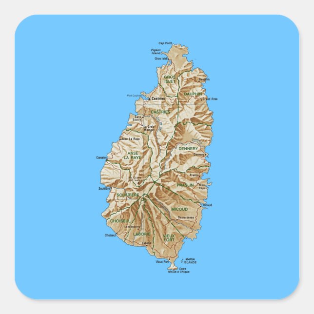 Carré Saint Lucia Map Sticker (Devant)