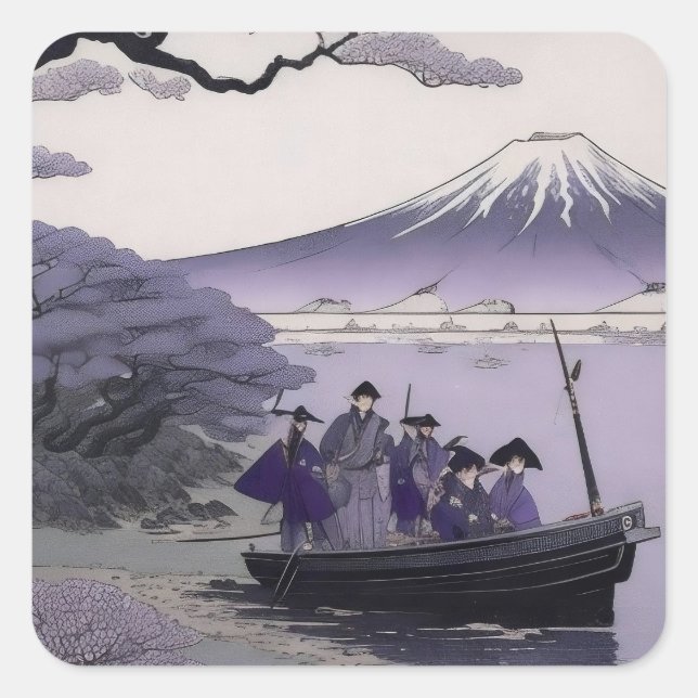 Carré Samurai Sticker Mount Fuji Japanese Art (Devant)
