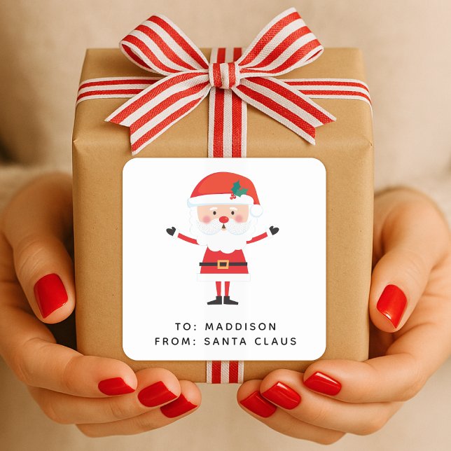 Carré Santa Claus Gift Label | Christmas Present Sticker (Kids gift labels from Santa personalized with your child's name)