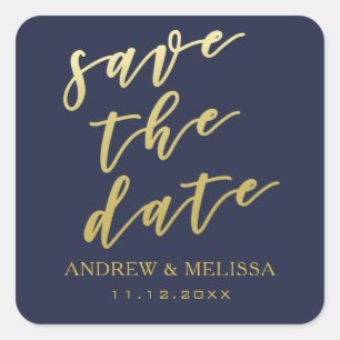 Carré Save the date Sticker Mariage de script Navy & G