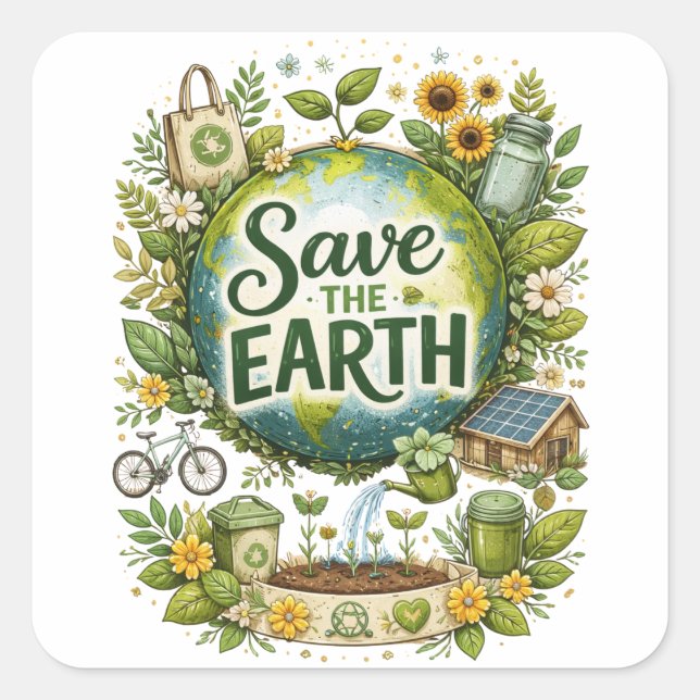 Carré Save the Earth – Eco Sticker (Devant)