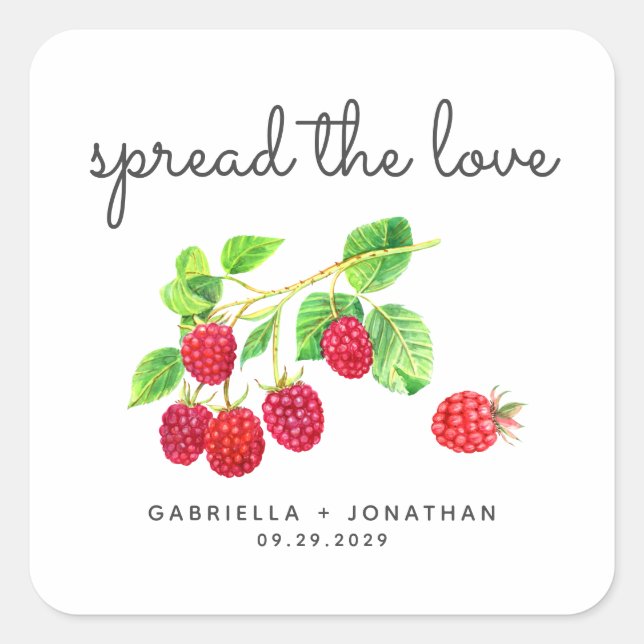 Carré Script Spread The Love Raspberry Jam Favor Sticker (Devant)