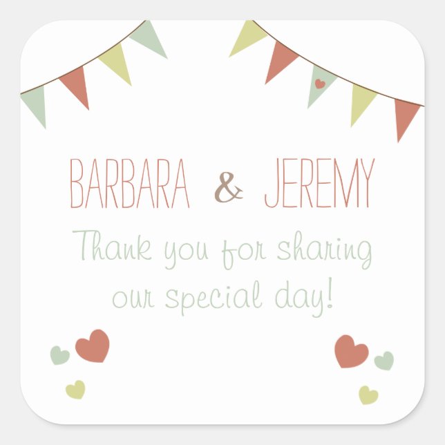 Carré Shabby Chic Bunting Mariage Sticker (Devant)