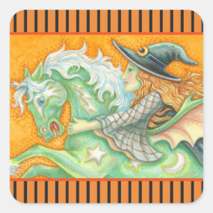 Carré SHEET HORSE STICKERS HALLOW EVE WITCH ET HOR