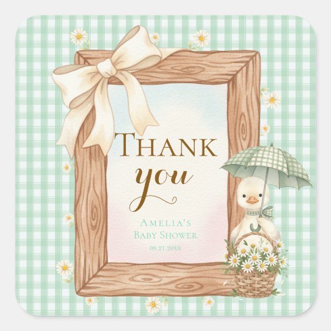 Carré Silly Goose Baby Shower Thank You Sticker (Devant)