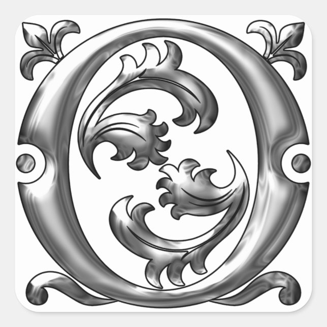 Carré Silver Initial O Majuscule Monogramme Sticker (Devant)