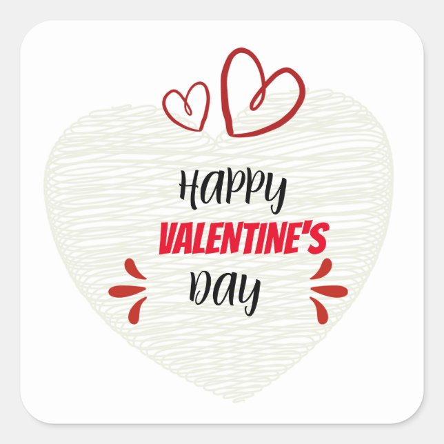 Carré Simple Gris blanc rouge valentine's jour sticker (Devant)
