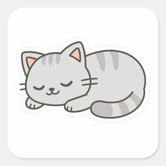 Carré Sleepy Cat PNG Sticker – Cute Transparent Cat (Devant)