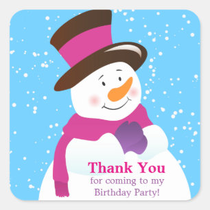 Carré Snowman Winter Wonderland Girl Sticker Merci