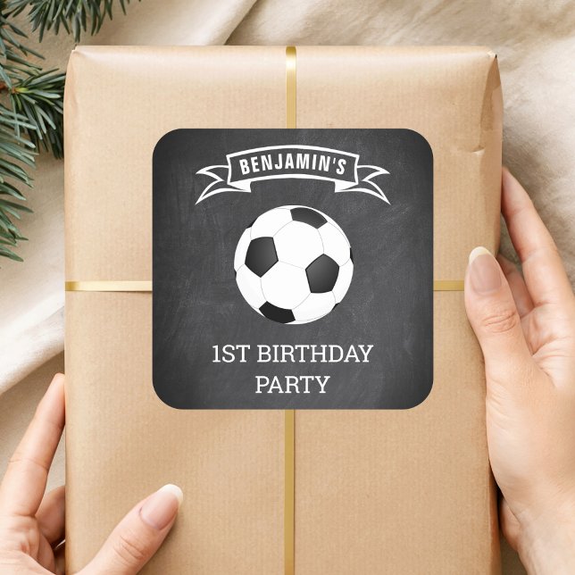 Carré Soccer 1er Anniversaire Fête Favoriser Sticker (Créateur téléchargé)