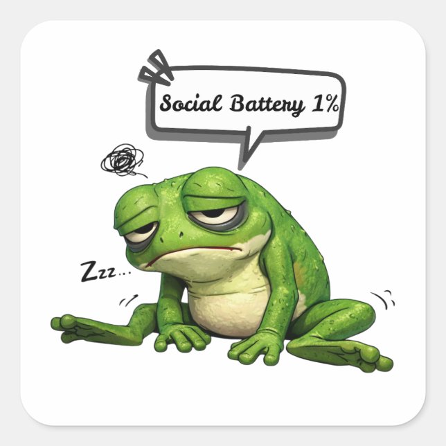 Carré Social Battery 1% Tired Frog Sticker (Devant)