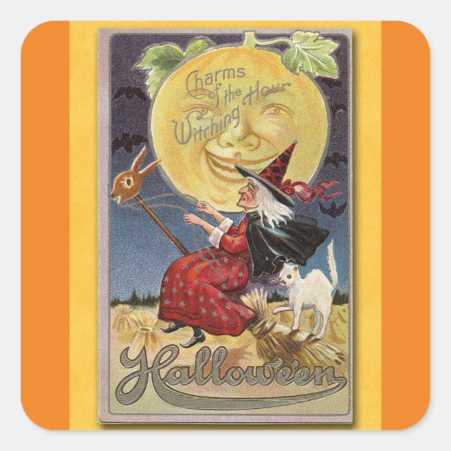 Carré Sorcière vintage Sur Broom Sticker (Devant)