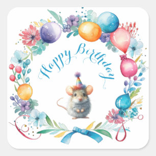 Carré Souris mignonne portant un Sticker Casquette