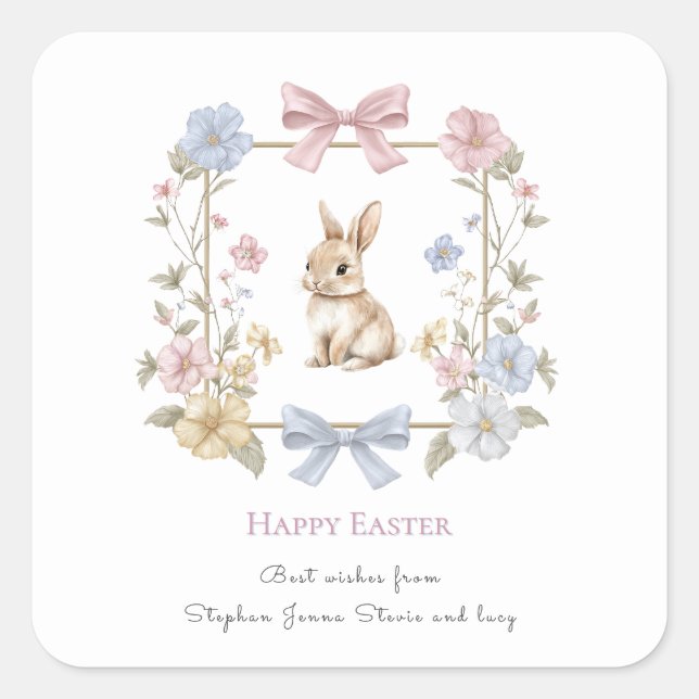 Carré Spring Bunny Floral Wreath Easter Sticker (Devant)