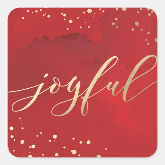 Carré Sprinted Joy Faux Foil Sticker de Noël (Devant)