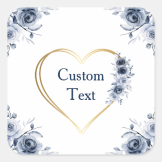 Carré Sticker 3" x 3" Blue Floral Texte personnalisé