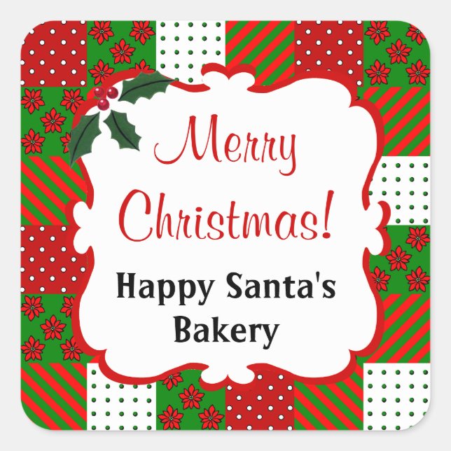 Carré Sticker à courtepointe de Noël personnalisé (Devant)