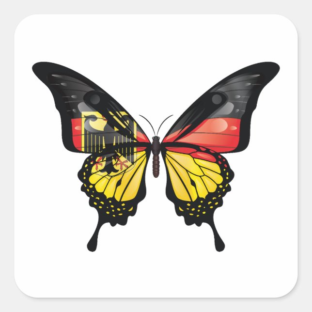 Carré Sticker à drapeau à papillon de l'Allemagne (Devant)