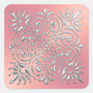 Carré Sticker à look Embossé rose et argenté