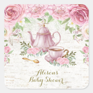 Carré Sticker à Merci de thé rose Floral Cuisine Faveurs