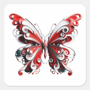 Carré Sticker à papillon rouge et blanc 3d