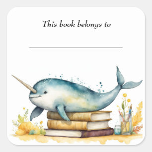 Carré Sticker à plaques de livres et de Narwhal modifiab