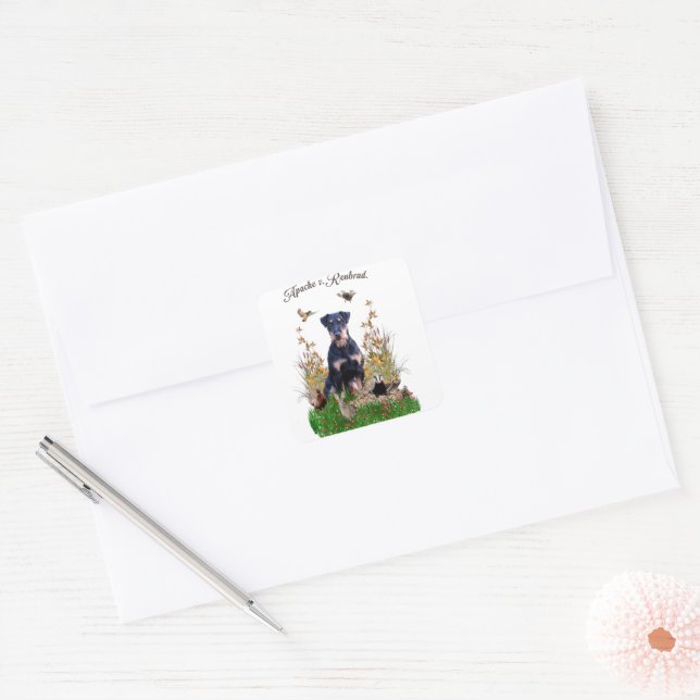 Carré Sticker allemand Chasse Terrier (Jagdterrier) (Enveloppe)