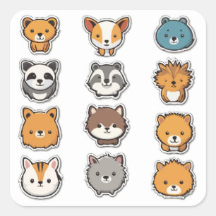 Carré Sticker animal mignon - Baguette bois douce
