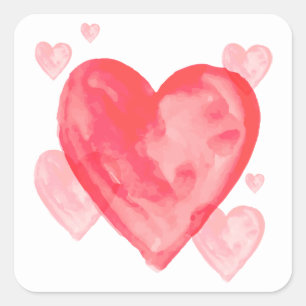 Carré Sticker Aquarelle Pink And Red Hearts