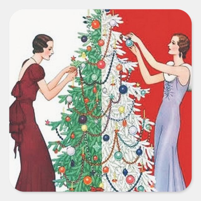 Carré sticker Art déco rétro vintage de Noël (Devant)