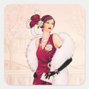 Carré sticker Art déco rétro vintage de Noël dame