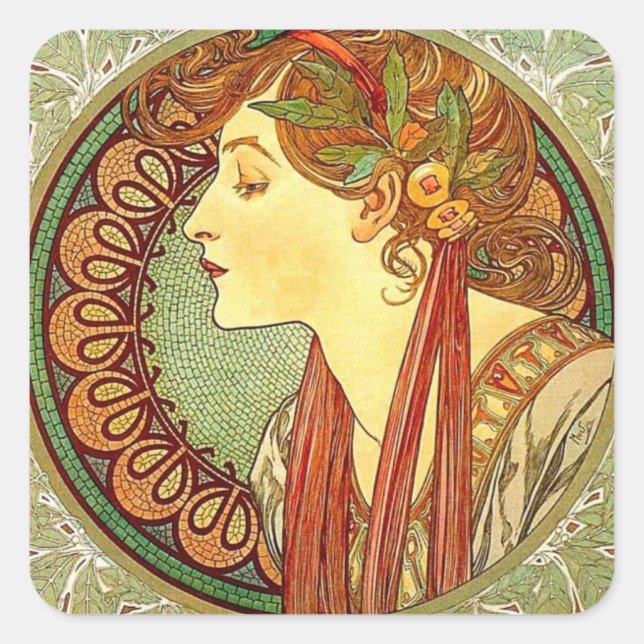 Carré Sticker Art Nouveau Alphonse Mucha (Devant)