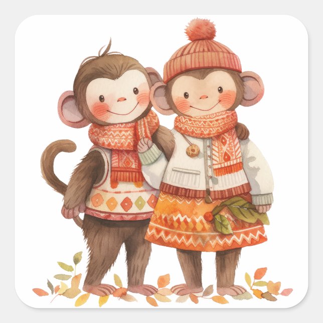 Carré Sticker Automne Famille de singes (Devant)