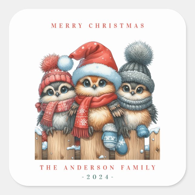 Carré Sticker aux oiseaux de Noël (Devant)