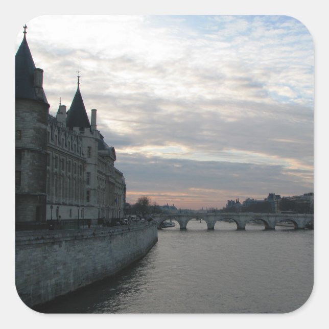 Carré Sticker avec beau coucher de soleil à Paris (Devant)