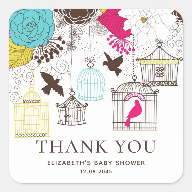 Carré Sticker Baby shower coloré Birdcages (Devant)