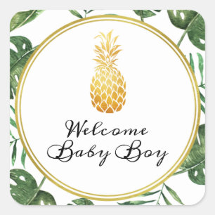 Carré Sticker Baby shower D'Ananas Et De Foliage