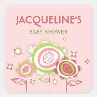 Carré Sticker Baby shower de fleurs rose doux