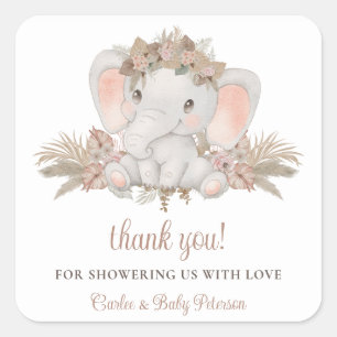 Carré Sticker Baby shower Eléphant Floral Boho