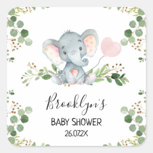 Carré Sticker Baby shower Favoriser Balloon Rose